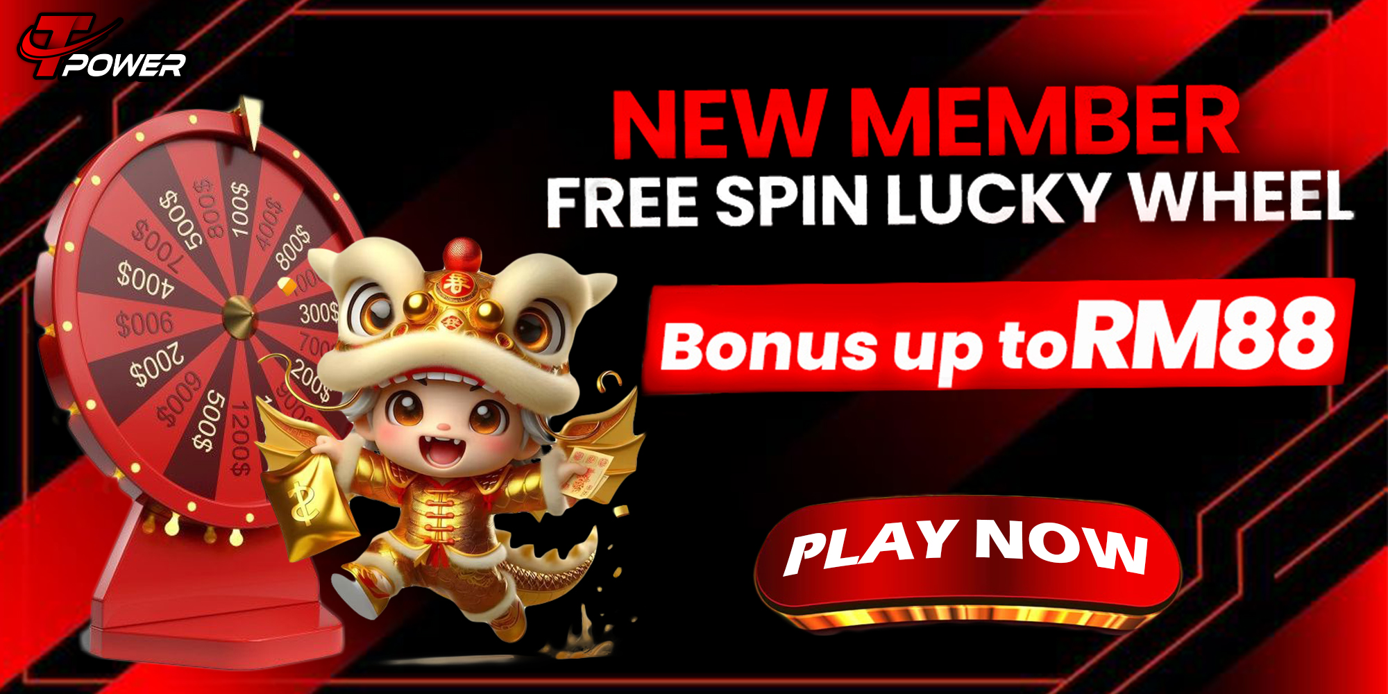 Tpower New Member Free Spin Lucky Wheel Welcome Bonus up to RM88