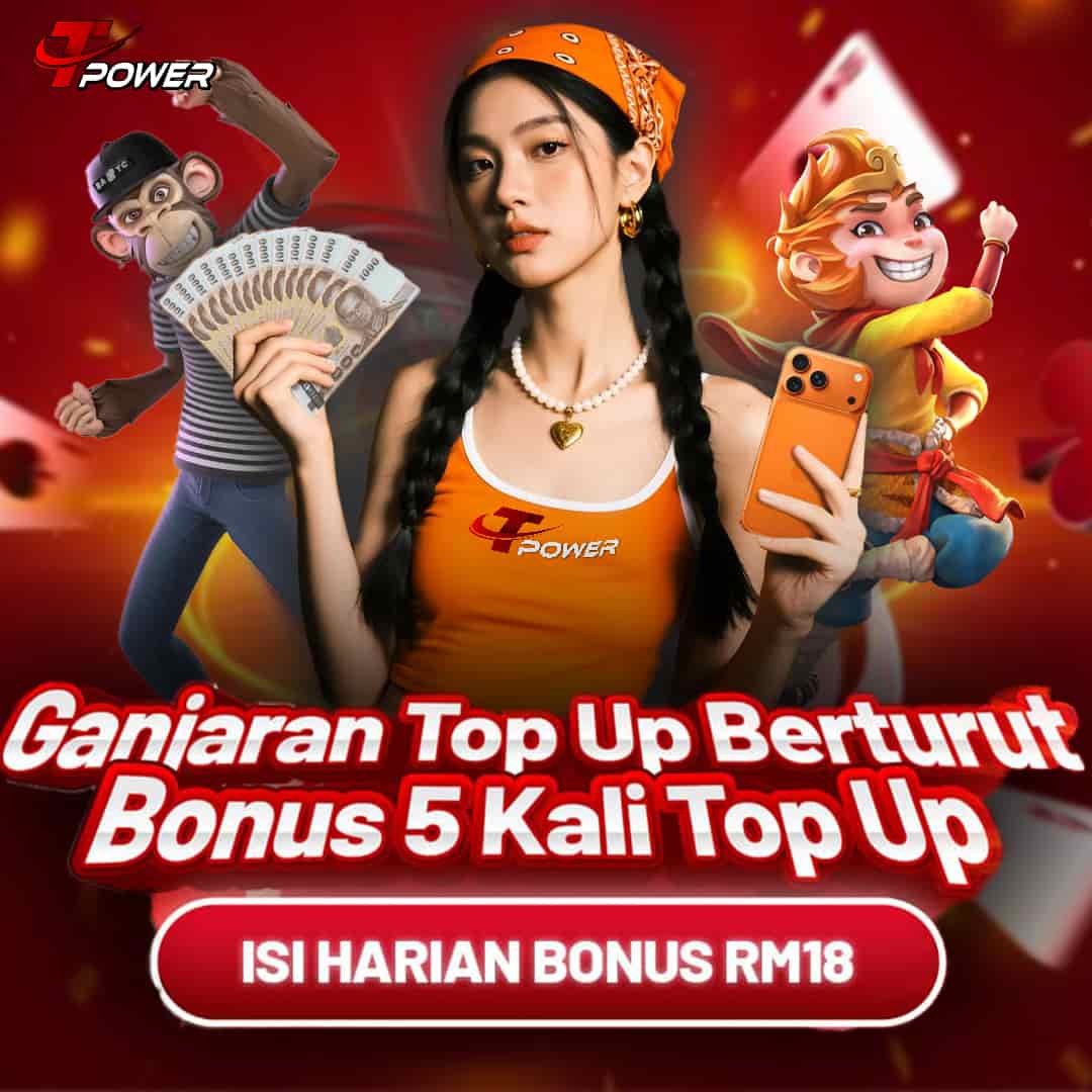 Banner promosi ganjaran tambah nilai TPower bonus harian RM18 selepas lima deposit
